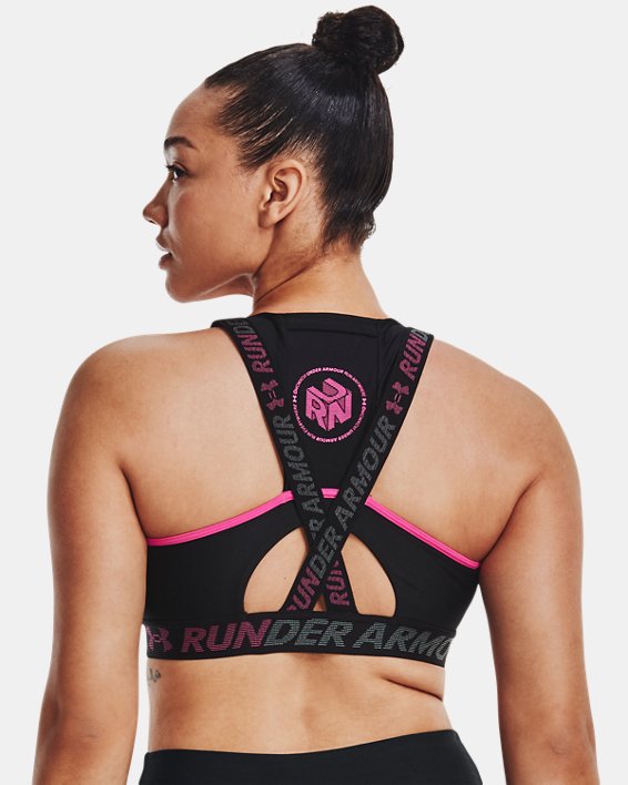 Women's Armour® Mid Crossback Pocket Run Sports Bra, Black, pdpMainDesktop image number 5